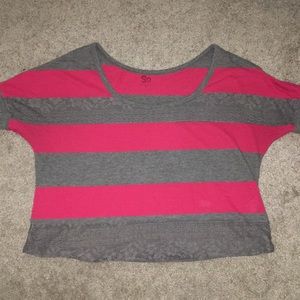 Gray and pink lace crop-top